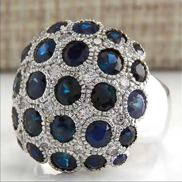 Luxury 925 Silver Sapphire Ring  New - Picture 3 of 11